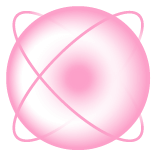 Pink outlined circle with atomic lines around it.