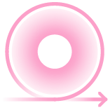 Pink circle outlined in pink with an arrow below pointing to the right.
