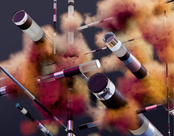 Stylized image of smoke with modern looking industrial tubes in a pattern.