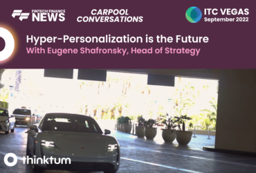 Ad for a carpool conversation interview with Eugene Shafronsky, Head of Strategy and the title Hyper-Personalization is the Future along with ITC, thinktum and FF News logos.