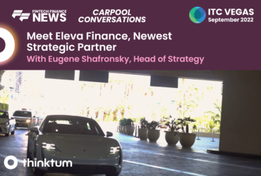 Ad for a carpool conversation interview with Eugene Shafronsky, Head of Strategy and the title Meet Eleva Finance, Newest Strategic Partner along with ITC, thinktum and FF News logos.