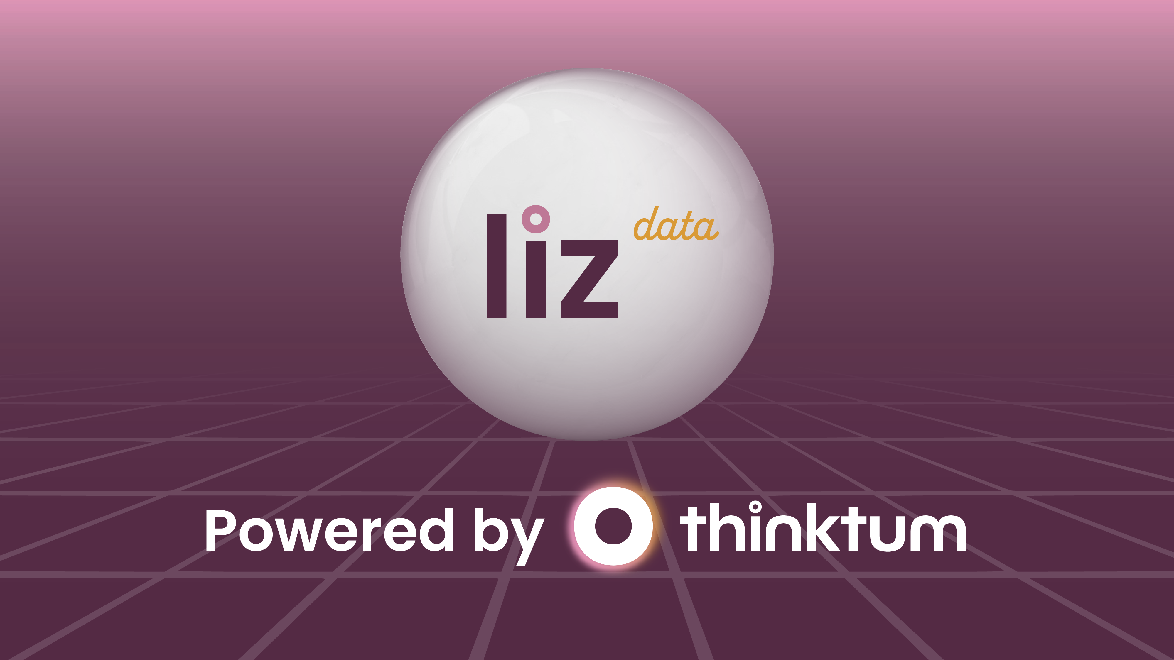 Purple background, white circle with liz data on the circle and Powered by thinktum below with our circle.