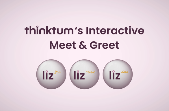 Image of three white circles below the text: 'thinktum's Interactive Meet & Greet above.
